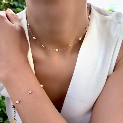 Комплект Колие и Гривна с Кристали и Перли Swarovski/Сваровски